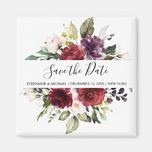 Romantic Watercolor Burgundy Red Blush Rose Floral Magnet