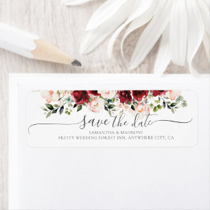 Romantic Watercolor Burgundy Roses Save the Date  Return Address Label