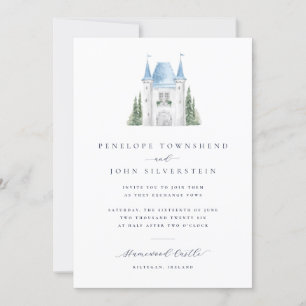 Romantic Watercolor Castle Illustration Wedding Invitation