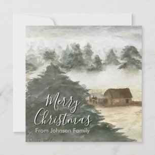 Romantic Watercolor Christmas Card with Cosy Winte