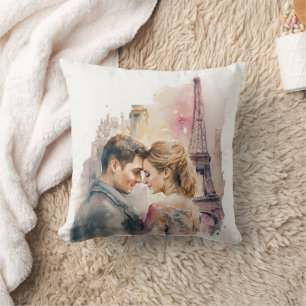 Romantic Watercolor Couples in Paris   Cushion