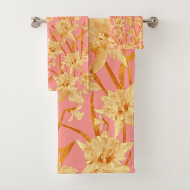 Romantic Watercolor Daffodil Pattern  Bath Towel Set (Insitu)