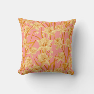 Romantic Watercolor Daffodil Pattern Cushion