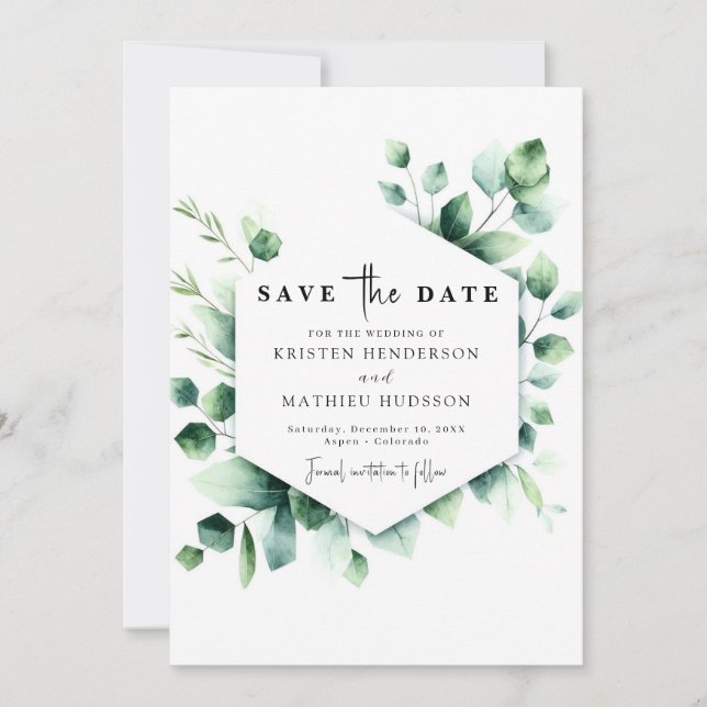 Romantic Watercolor Eucalyptus Digital Wedding Save The Date (Front)