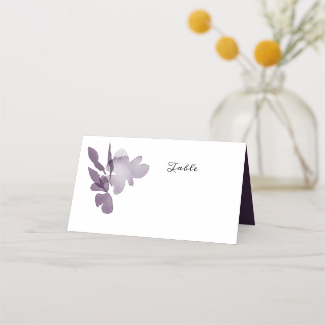 Romantic Watercolor Floral Amethyst Wedding Place Card (Front)
