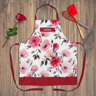 Romantic Watercolor Floral Apron – Seamless Pink 