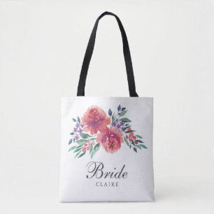 Romantic Watercolor Floral Bride Tote Bag