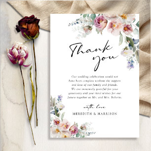 Romantic Watercolor Floral Eucalyptus Wedding Thank You Card