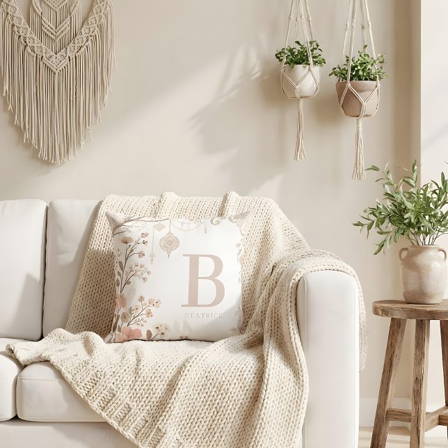 Romantic Watercolor Floral Filigree Design Cushion (Exquisite Sophisticated Romantic Pastel Watercolor Floral Throw Pillow Design.)