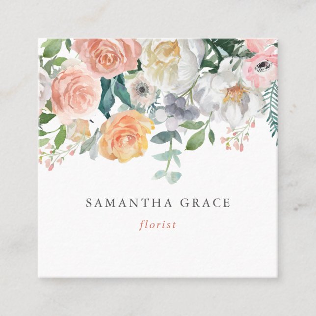 Romantic Watercolor Floral Florist Business Cards (Front)