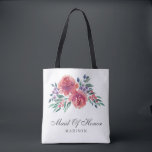 Romantic Watercolor Floral Maid Of Honour Tote Bag<br><div class="desc">Elegant maid of honour tote bag featuring two watercolor peony roses surrounded by smaller flowers and foliage on a white background.</div>
