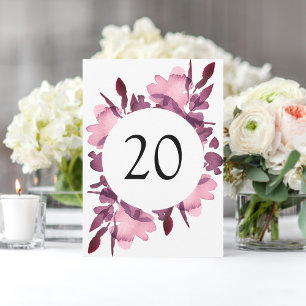 Romantic Watercolor Floral Plum Table Number