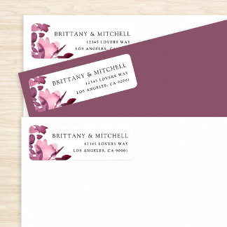 Romantic Watercolor Floral Plum Wedding Return Address Label
