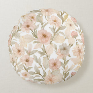 Romantic Watercolor Floral Seamless Pattern in Dus Round Cushion