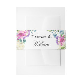 Romantic Watercolor Floral Wedding Belly Band Invitation Belly Band