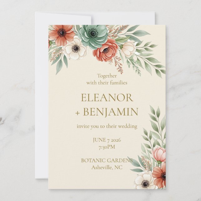 Romantic Watercolor Floral Wedding Invitation Pink (Front)