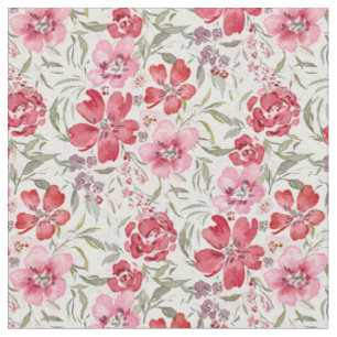 Romantic Watercolor Florals Red and Pink Floral Fabric