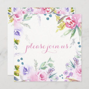 Romantic Watercolor Flower Blossoms Reception Only Invitation