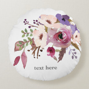 Romantic Watercolor Flower, bohemian floral Round Cushion
