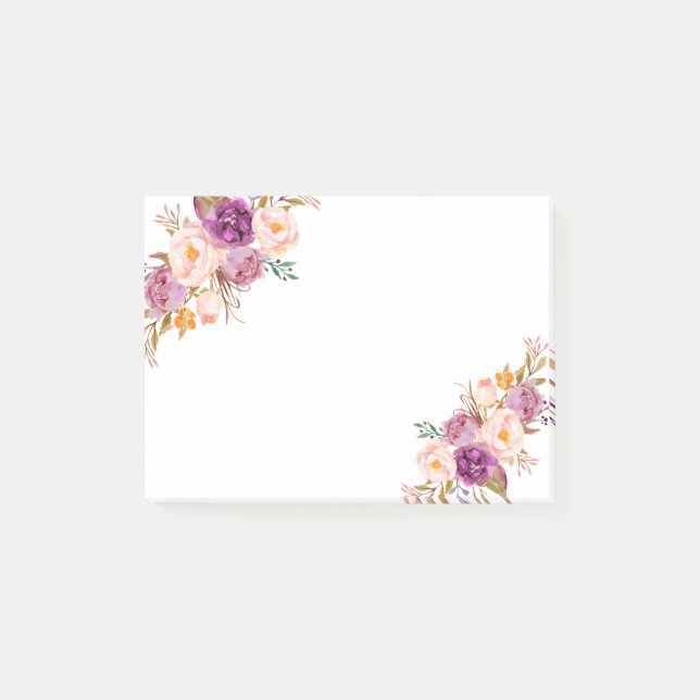 Romantic Watercolor Flower, bohemian Post-it Notes (Front)