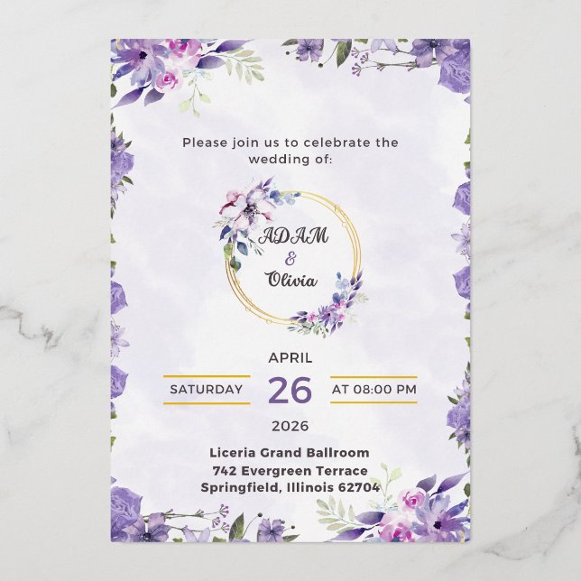Romantic Watercolor Flower Wedding Invite (Front)