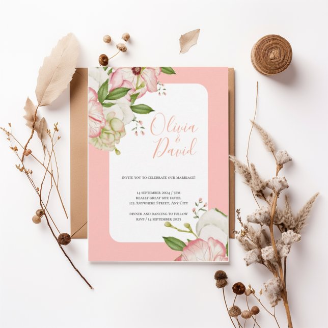 Romantic Watercolor Flowers Elegant Script Invite (Creator Uploaded)