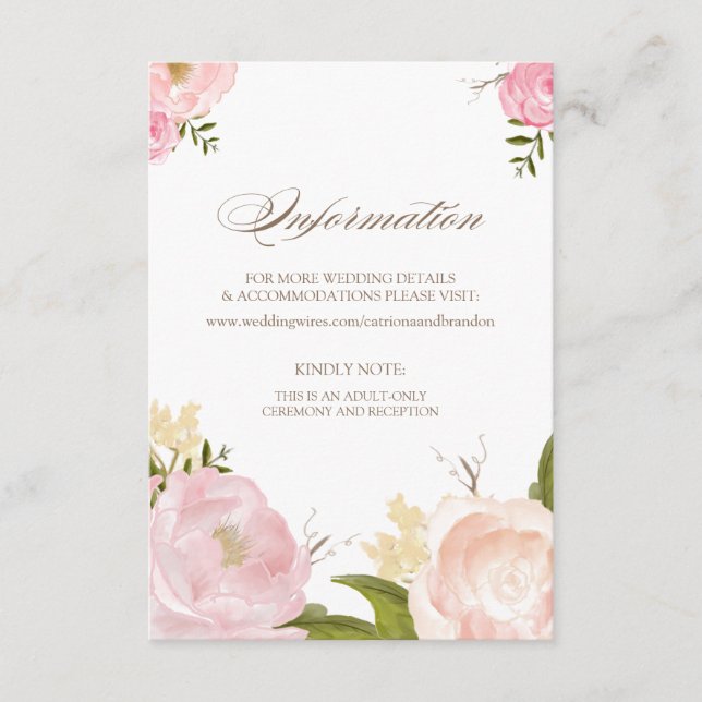 Romantic Watercolor Flowers Information Card (Front)