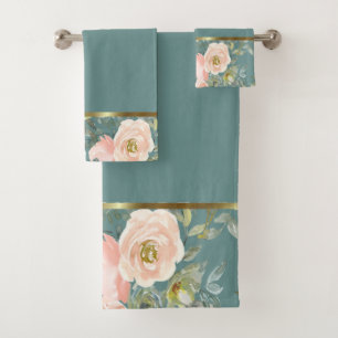 Romantic Watercolor Flowers Roses Bath Towel Set