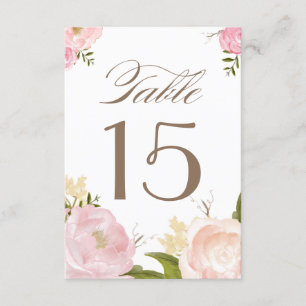 Romantic Watercolor Flowers Table Numbers Card