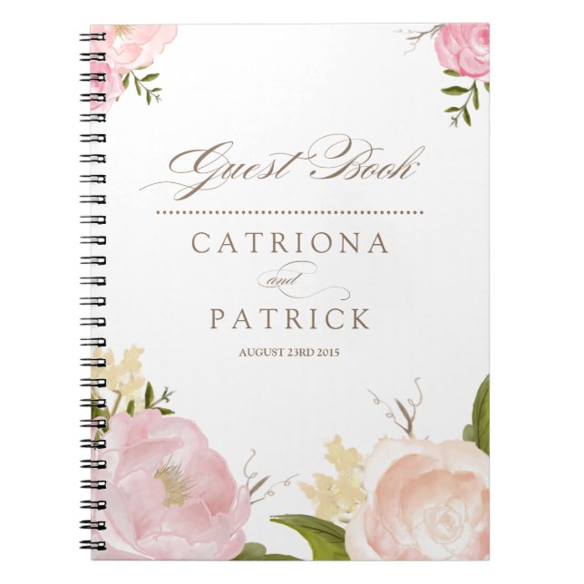 Romantic Watercolor Flowers Wedding Guest Book (Front)