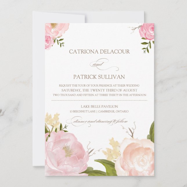 Romantic Watercolor Flowers Wedding Invitation III (Front)