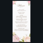 Romantic Watercolor Flowers Wedding Menu Card<br><div class="desc">Whimsical menu card featuring lovely watercolor illustrations of peonies and rose. This is a part of a wedding suite. Matching items are available.</div>