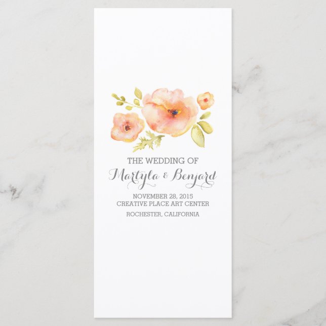 romantic watercolor flowers wedding programs (Front)