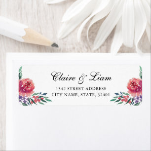 Romantic Watercolor Flowers Wedding Return Address Return Address Label