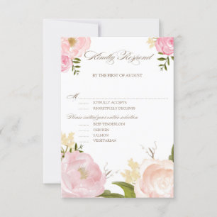 Romantic Watercolor Flowers Wedding RSVP III Card