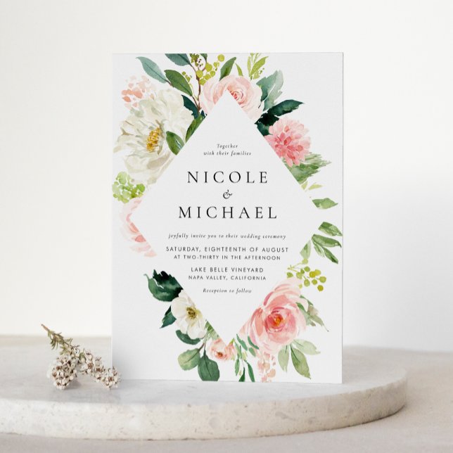 Romantic Watercolor Garden Flowers Wedding Invitation Postcard (Romantic Watercolor Garden Flowers Wedding Invitation Postcard)