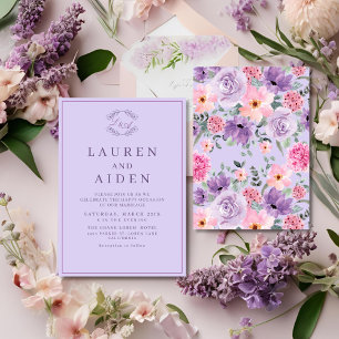 Romantic Watercolor Garden Lavender purple wedding Invitation