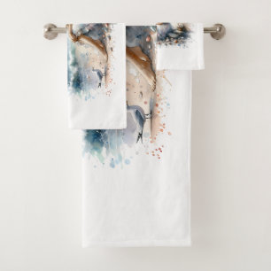 Romantic Watercolor Girl by Lighthouse Bath Towel Set