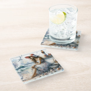 Romantic Watercolor Girl by Lighthouse Glass Coaster