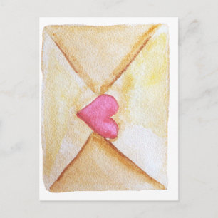Romantic watercolor heart postcard
