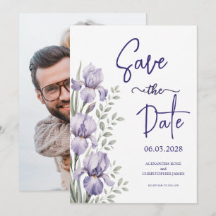 Romantic Watercolor Iris Garden Wedding Save The Date