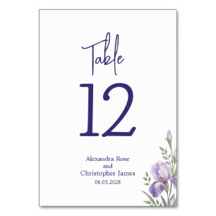 Romantic Watercolor Iris Garden Wedding Table Number