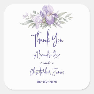Romantic Watercolor Iris Wedding Thank You Square Sticker