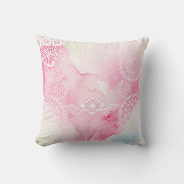 Romantic Watercolor Lace Throw Pillow (Front)