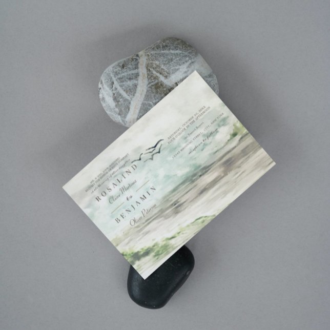 Romantic Watercolor Landscape 3 Photos Wedding Invitation (Creator Uploaded)