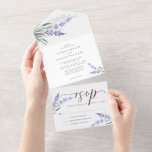 Romantic Watercolor Lavender Floral Wedding All In One Invitation<br><div class="desc">Trifold floral wedding trifold all in one invitation (including tear off rsvp) with watercolor lavender flowers in blue and purple with greenery.</div>