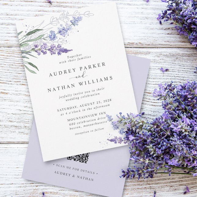 Romantic Watercolor Lavender QR Code Wedding Invitation (Romantic Watercolor Lavender QR Code Wedding Invitation)