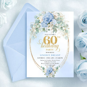 Romantic Watercolor Light Blue Floral 60 Birthday Invitation