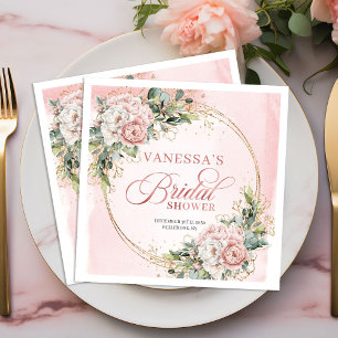 Romantic Watercolor Light Pink Eucalyptus Bridal   Napkin