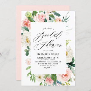 Romantic Watercolor Peach Florals Bridal Shower Invitation